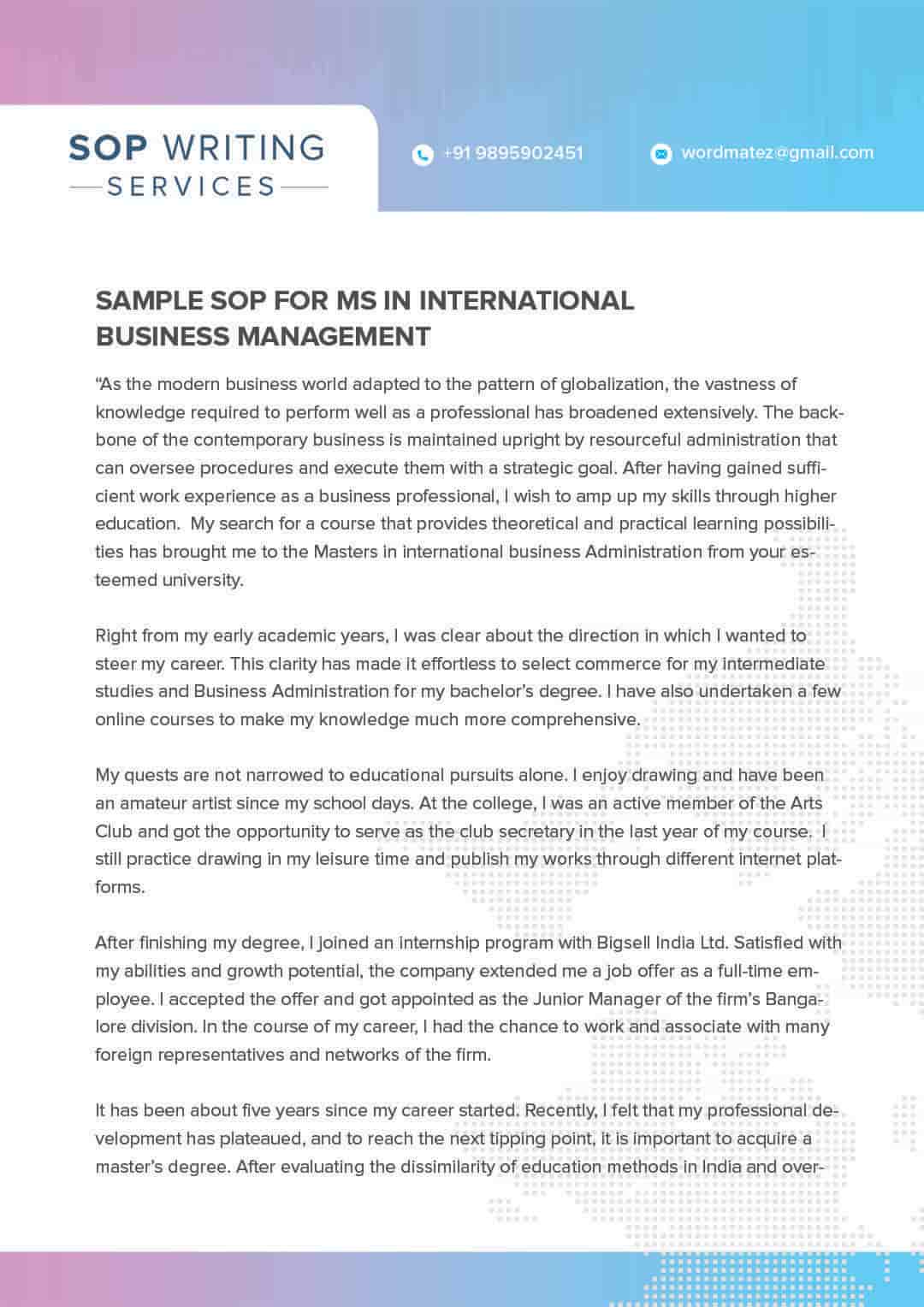 Sample sop for MS in International Business Managemen