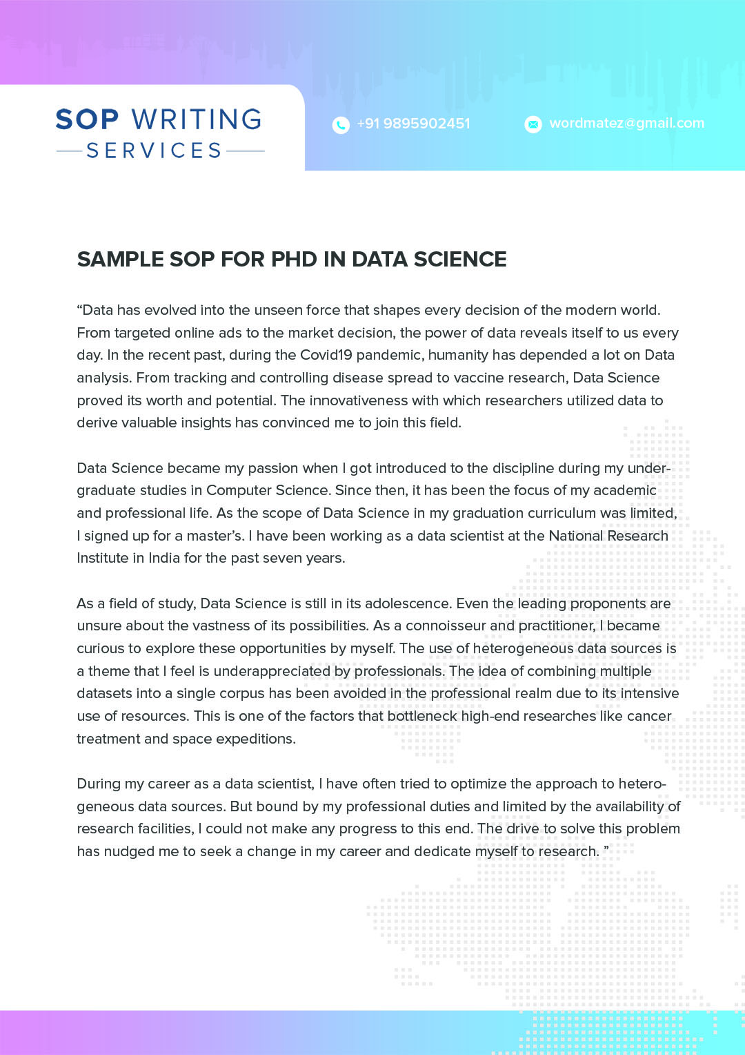 Sample sop for PhD in Data Science