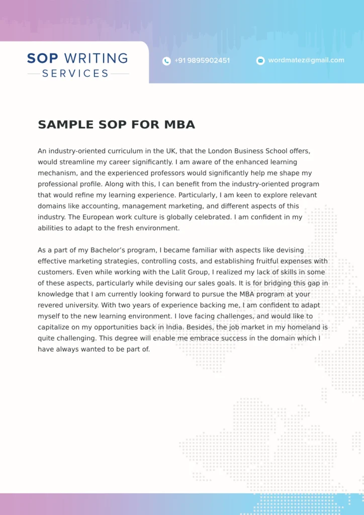 Sample sop for mba2