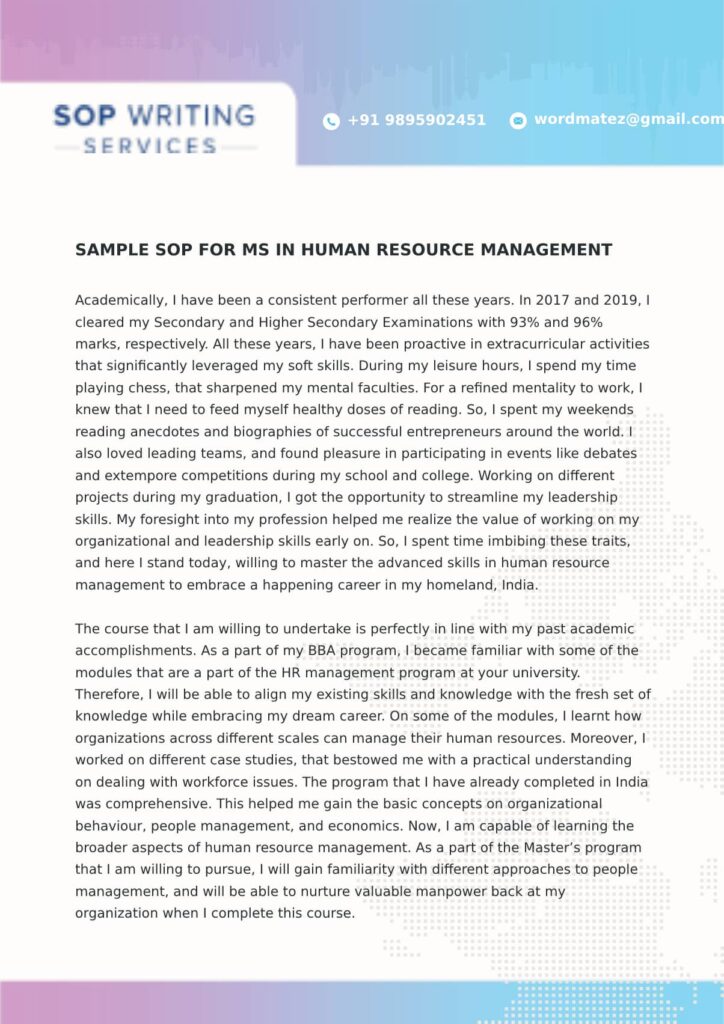 personal statement examples for university human resources