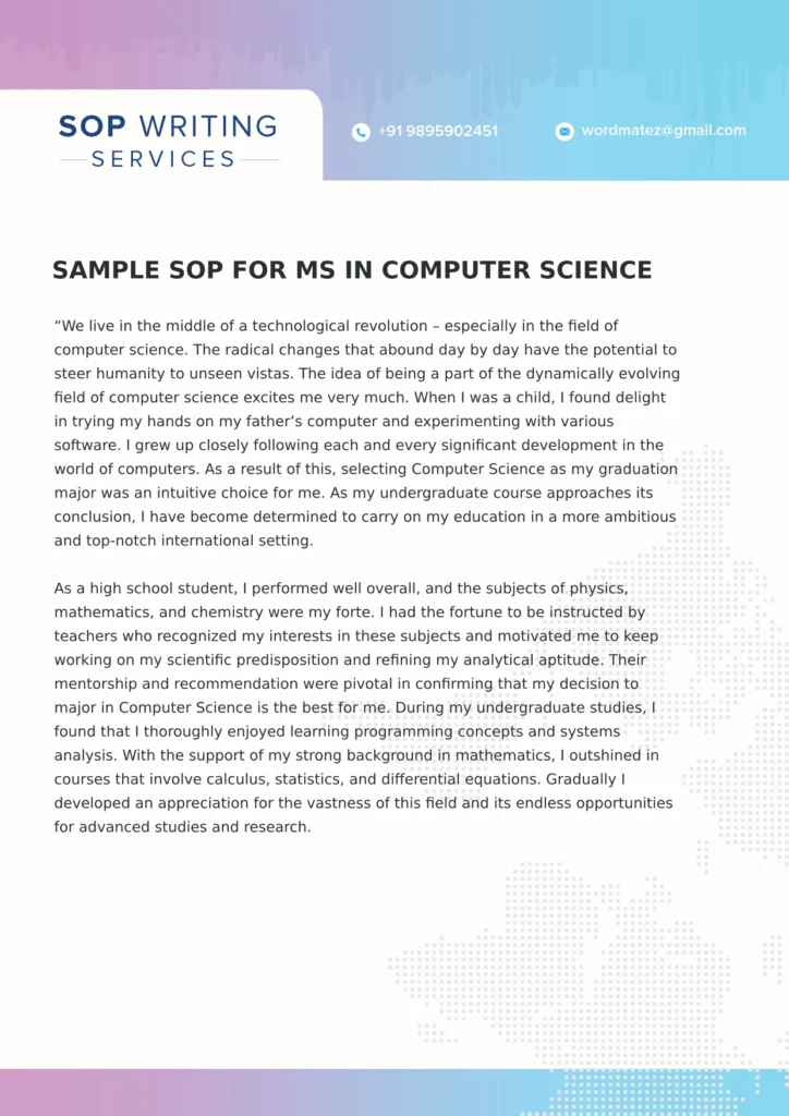 statement of purpose sample for masters in computer science