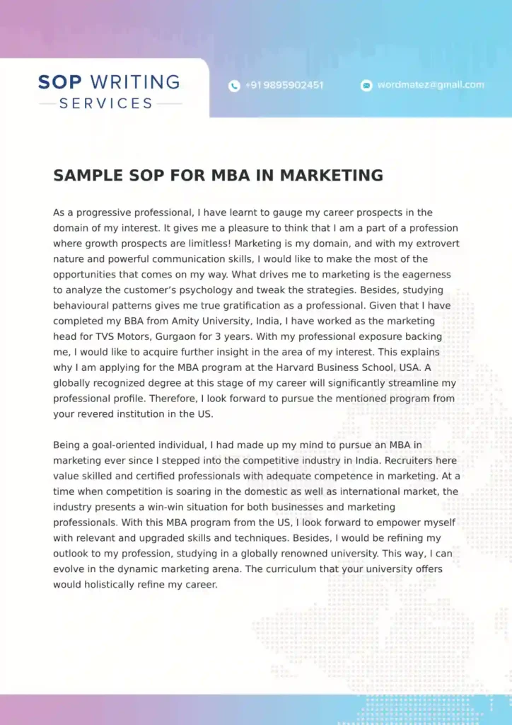 Sample sop for MBA in Marketing (1)