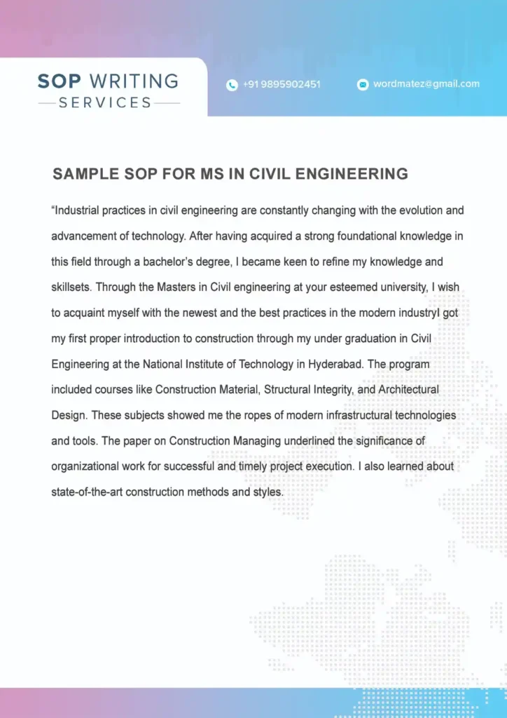 Sample sop for MS in Civil Engineering (1)
