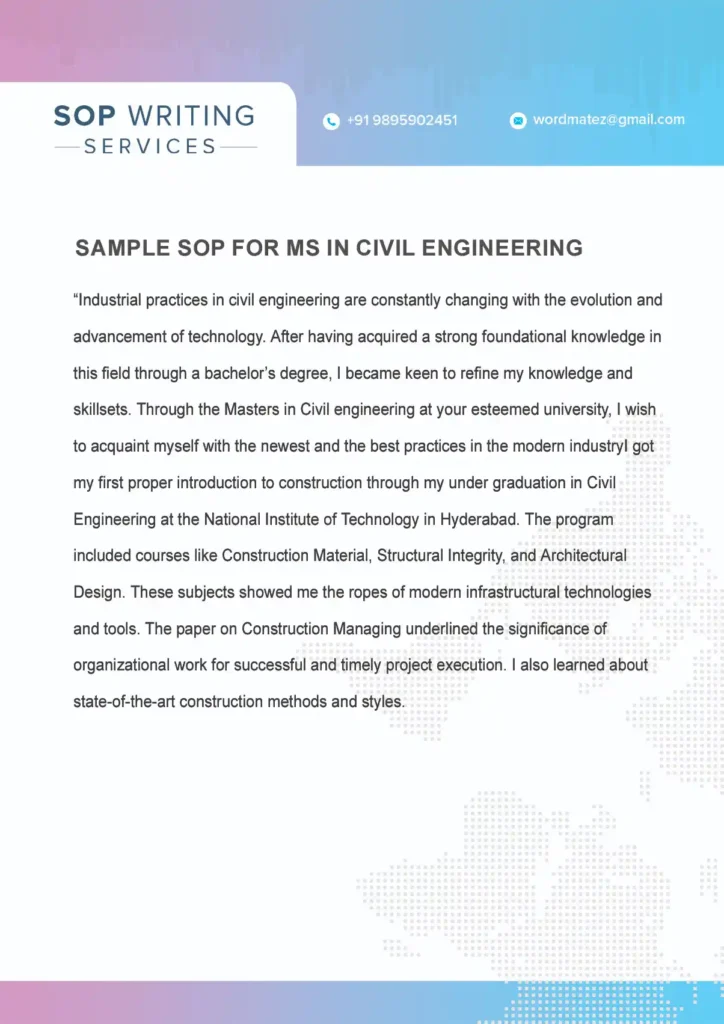Sample sop for MS in Civil Engineering