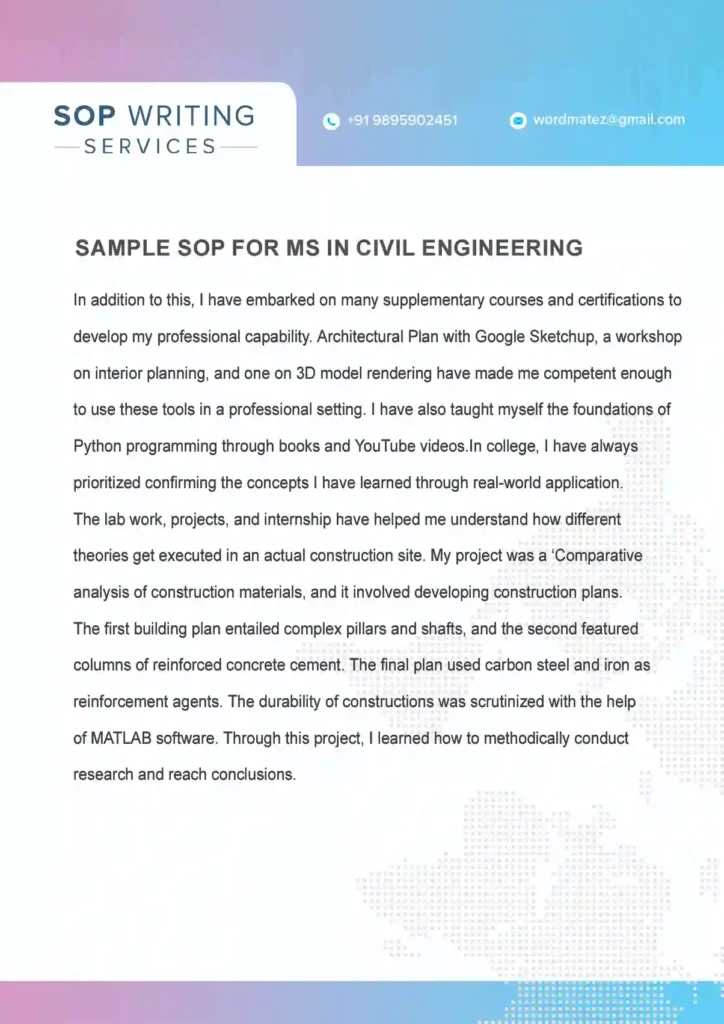 Sample sop for MS in Civil Engineering2