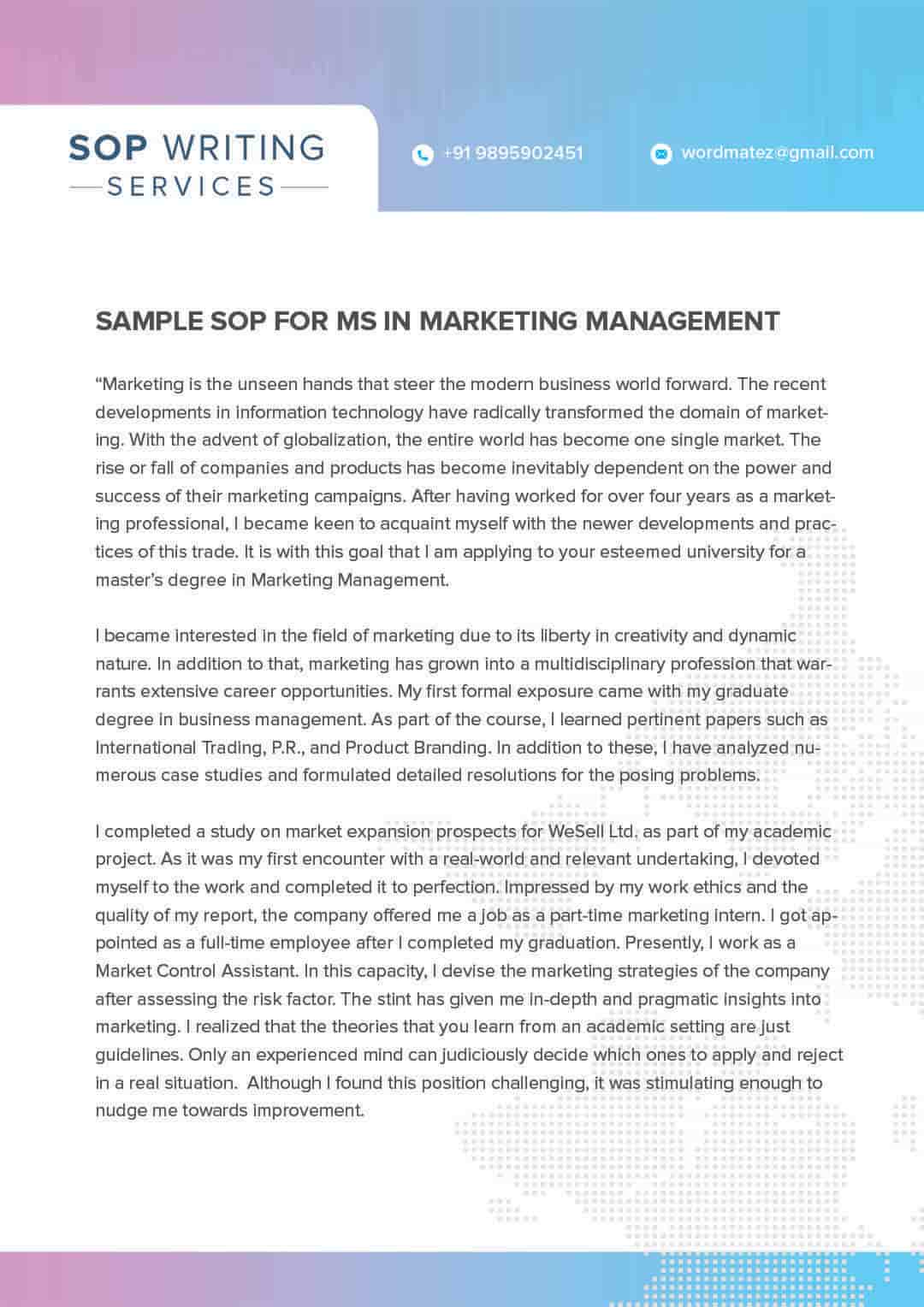 Sample sop for MS in Marketing Management